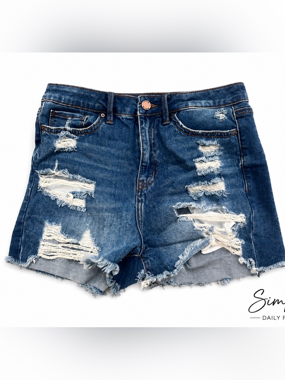 Society High Rise Distressed Denim Shorts Women’s Size 7/28 Raw Hem Stretch